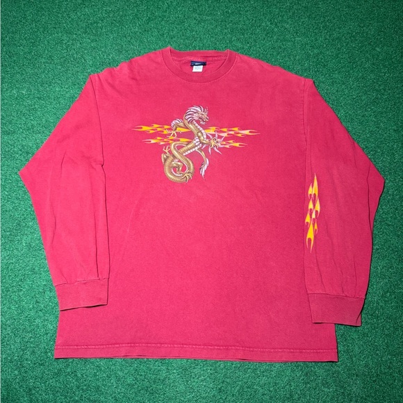 Y2K Dragon Flame Print Grunge Jnco Style XL Long Sleeve T Shirt - Picture 1 of 6
